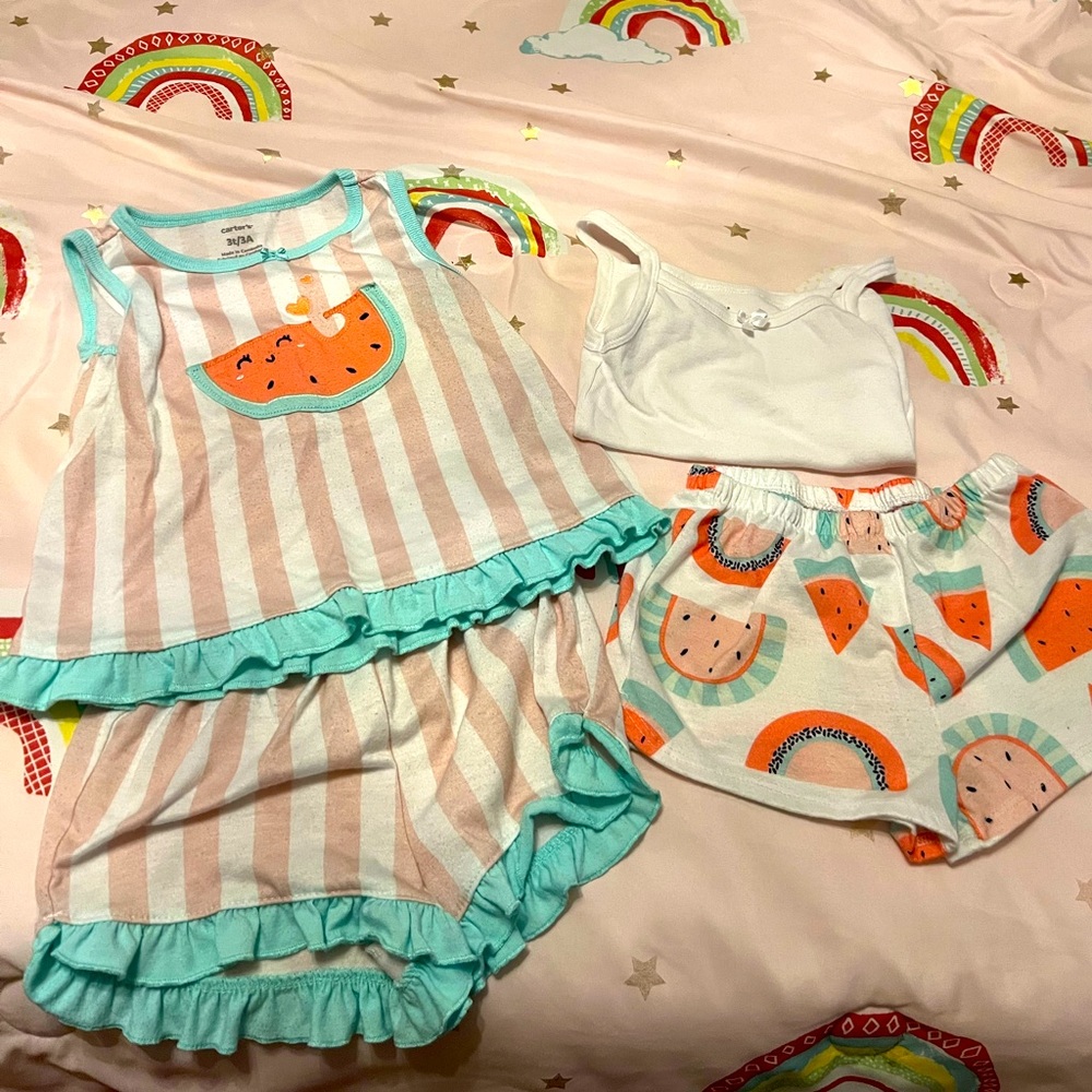lot of Carters toddler girl watermelon outfit set